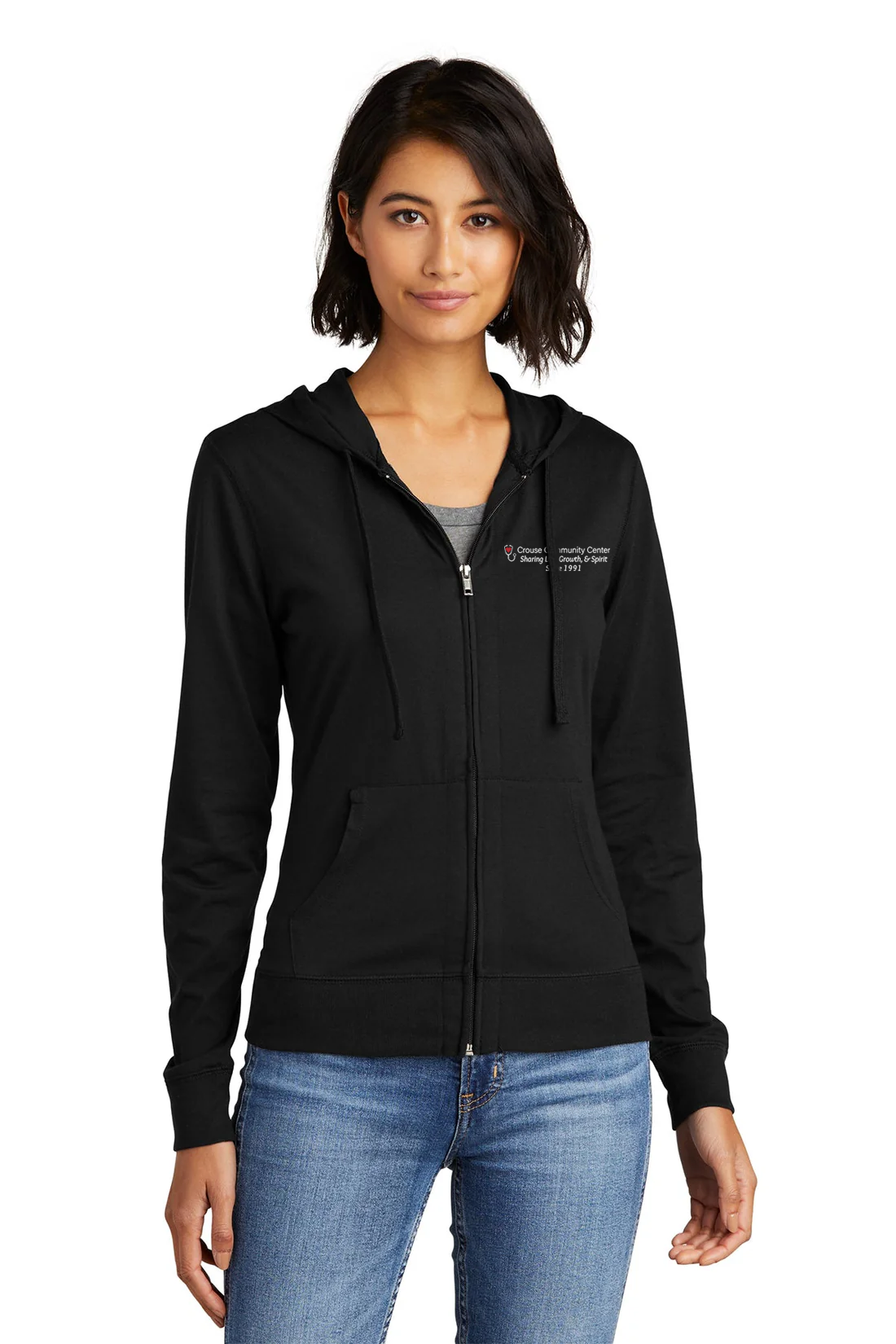 District Ladies Juniors Jersey Full-Zip Hoodie, Black [Crouse Community Center, Inc.]