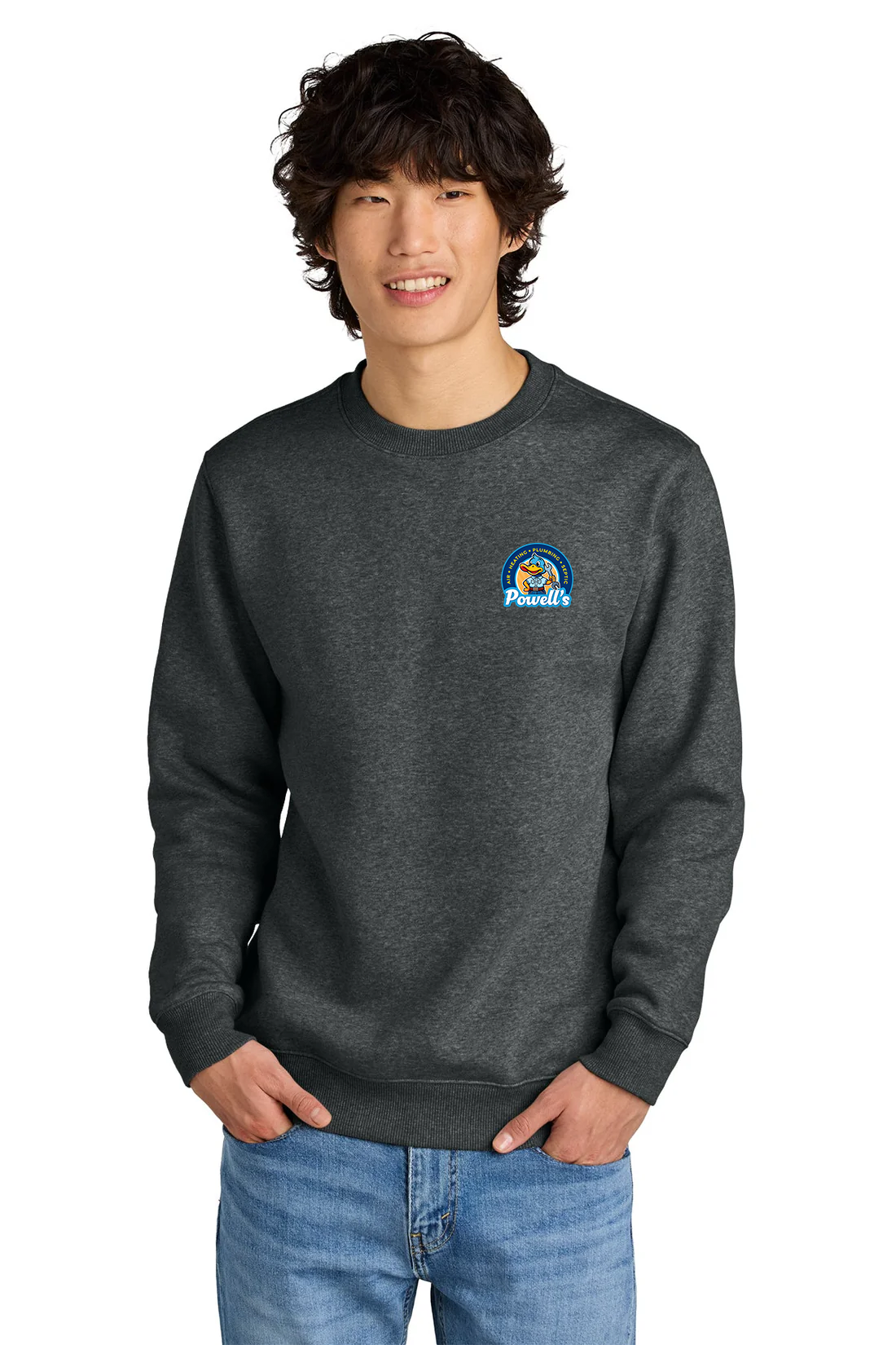 District Perfect Weight Fleece Crew, Heathered Charcoal [Powell's Plumbing LLC]