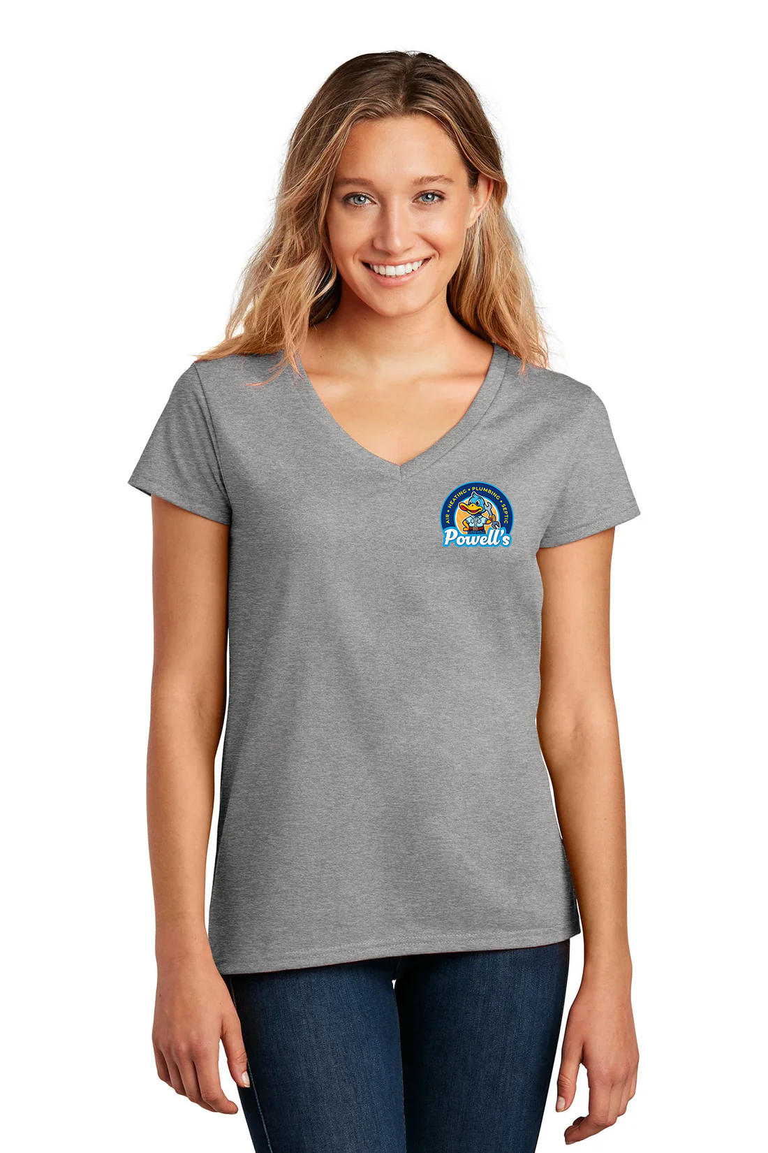 District Women Re-Tee V-Neck, Light HeatherGrey [Powell's Plumbing LLC]