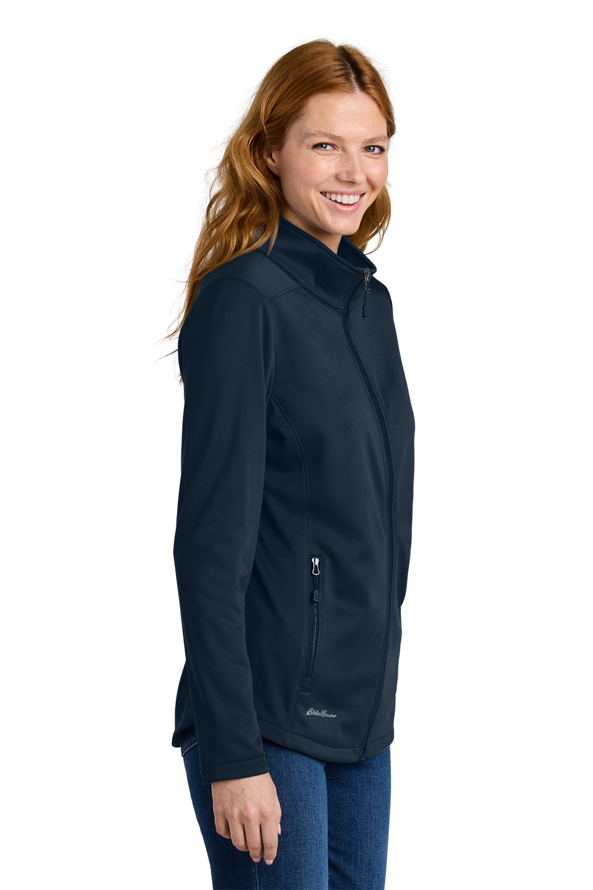 Eddie Bauer Womens Smooth Mid Layer Fleece Custom Full-Zips, River Blue Navy [Orange by Fooda]