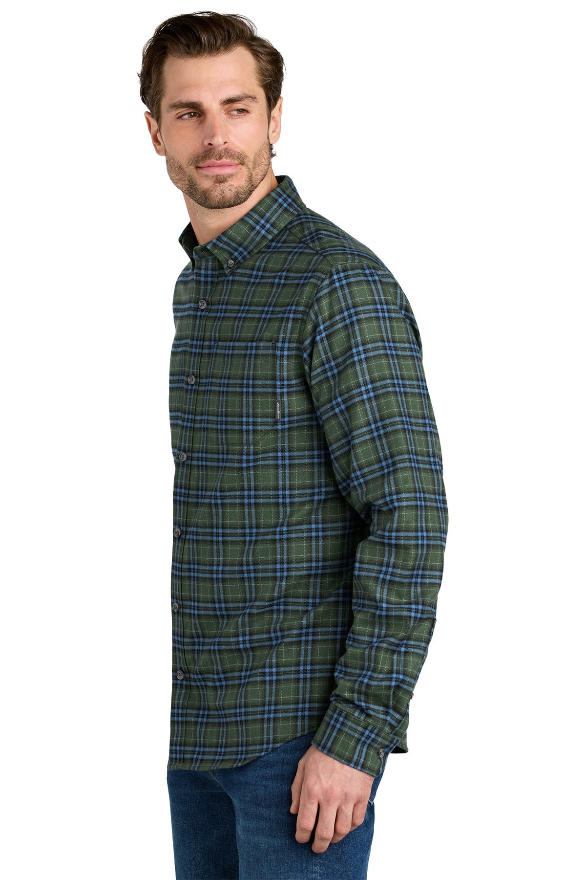 Eddie Bauer Long Sleeve Favorite Flannel Plaid Custom Shirts, Soft Olive Plaid