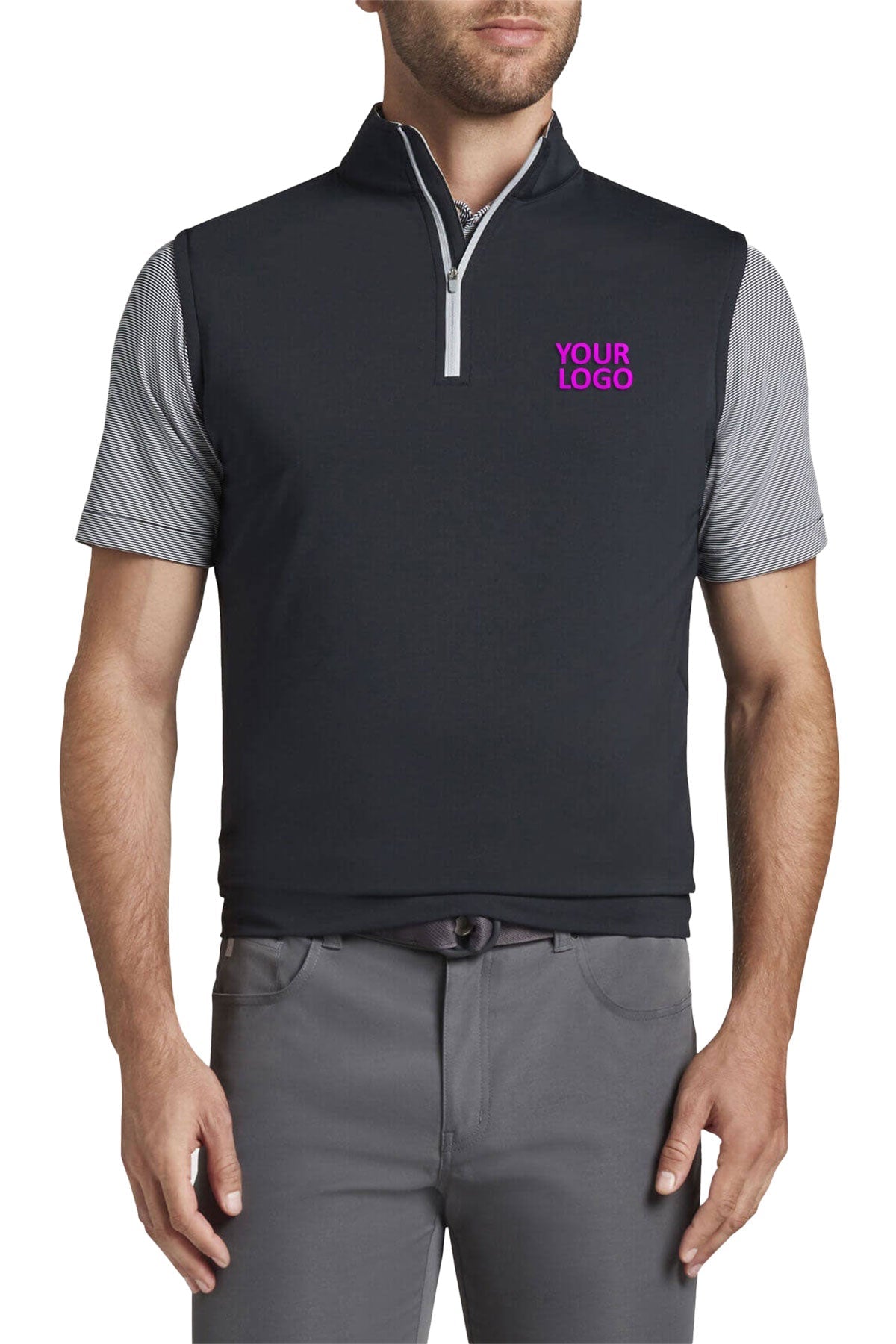 Peter Millar Galway Performance Branded Quarter Zip Vests, Black