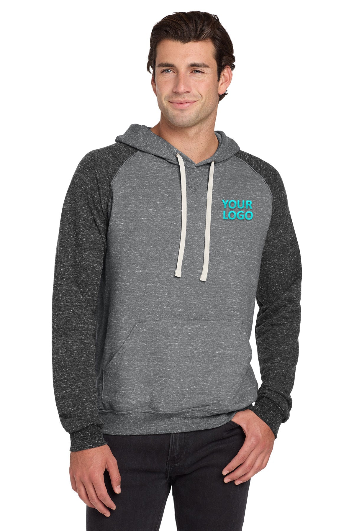 Jerzees Snow Heather French Terry Raglan Hoodie 90M Charcoal/ Black