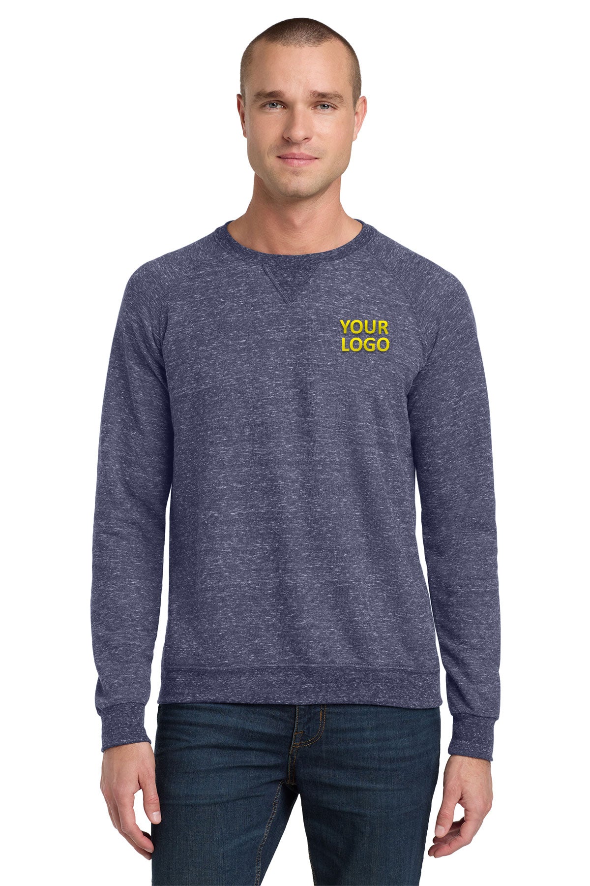 Jerzees Snow Heather French Terry Raglan Crew 91M Navy