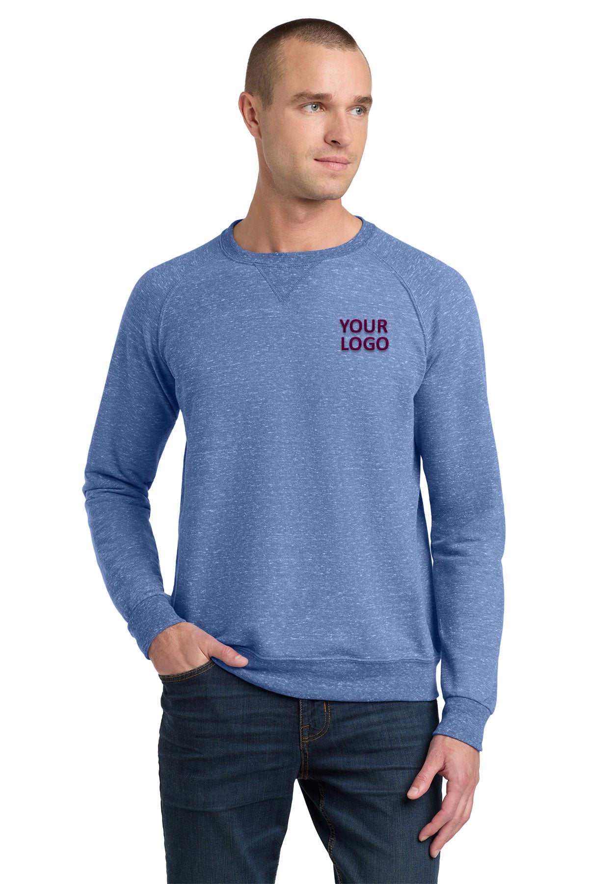 Jerzees Snow Heather French Terry Raglan Crew 91M Royal