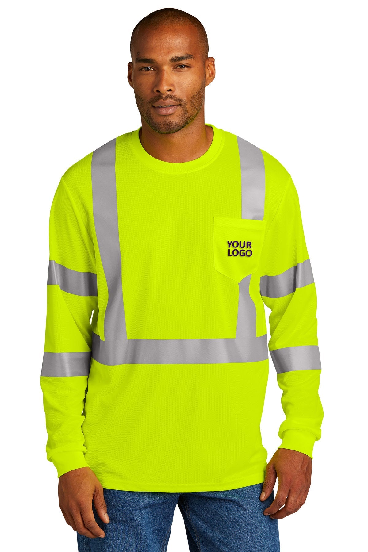 CornerStone ANSI 107 Class 3 Mesh Long Sleeve Custom Tee's, Safety Yellow [DGN Enterprise]