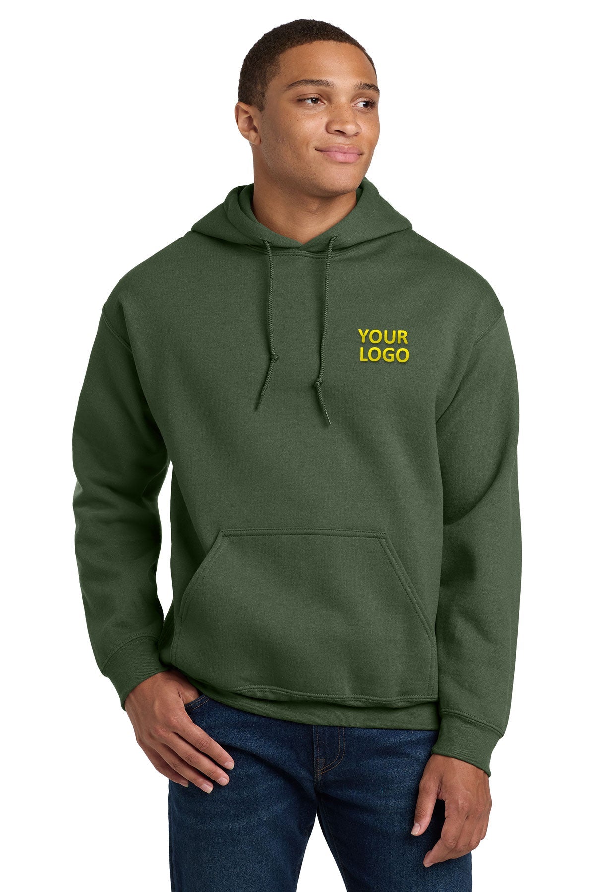Gildan Military Green 18500 business sweatshirts with logo