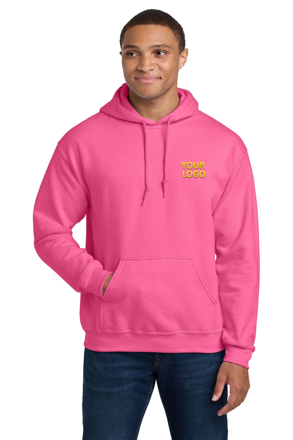 Gildan Safety Pink 18500 custom embroidery sweatshirts