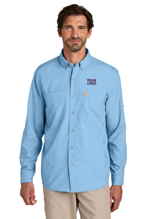 Carhartt Force Sun Defender Short Sleeve Custom Shirts, Fresh Water Blue