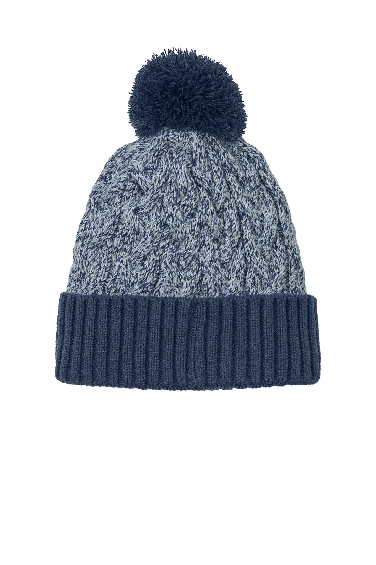 New Era Marled Knit Pom Custom Beanies, Deep Navy/ Grey/ White [Gershman Mortgage]
