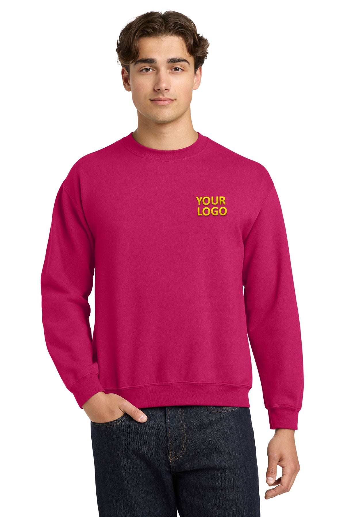 Gildan Heliconia 18000 custom logo sweatshirts embroidered