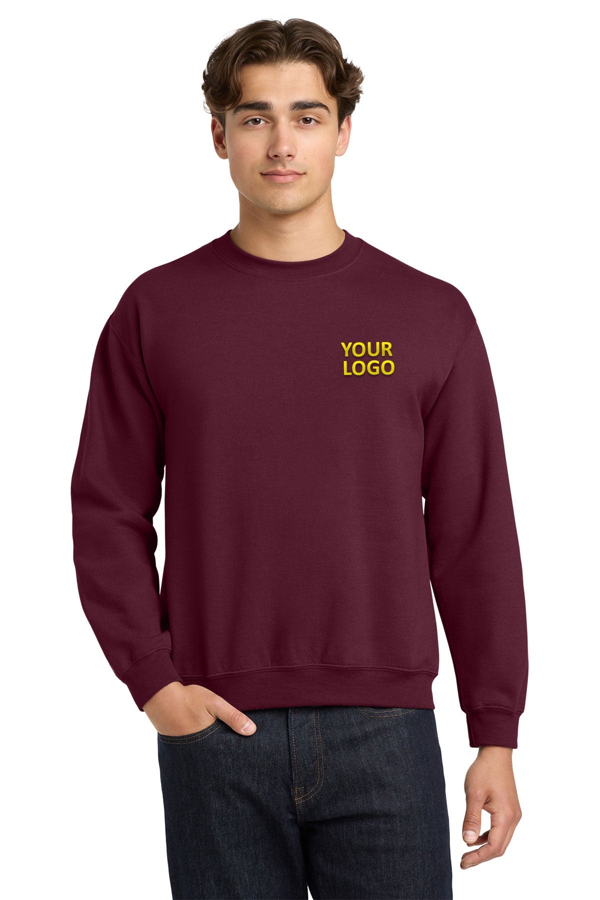 Gildan Maroon 18000 custom logo sweatshirts embroidered