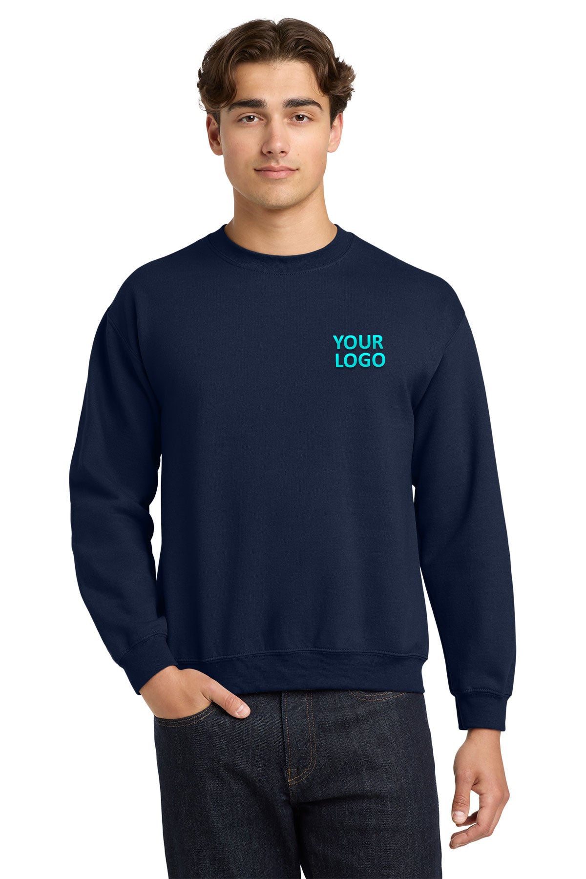 Gildan Navy 18000 custom logo sweatshirts embroidered