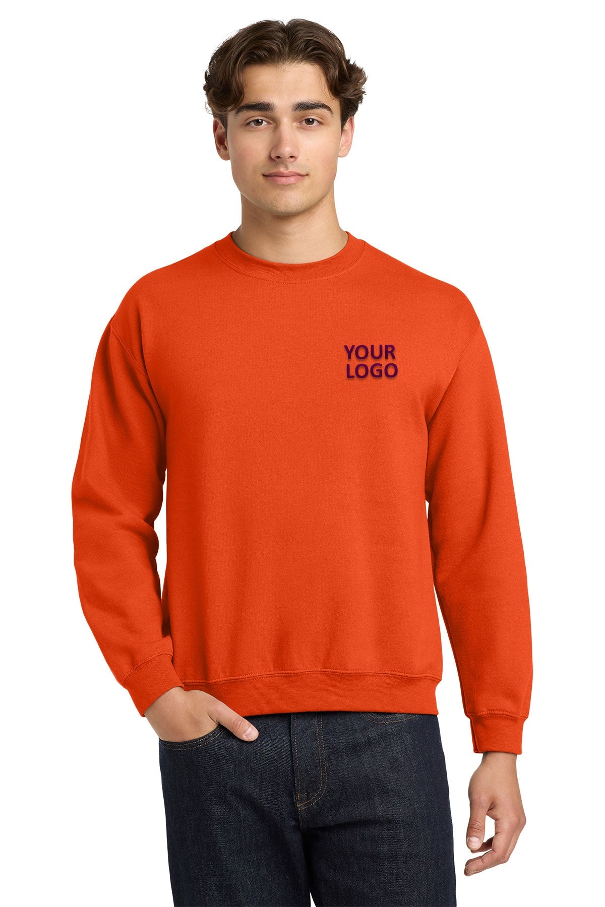 Gildan Orange 18000 sweatshirts with logos