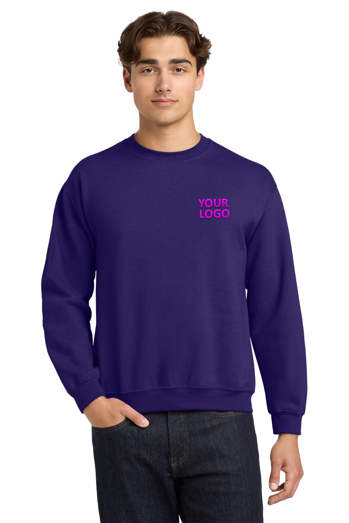 Gildan Purple 18000 custom logo sweatshirts embroidered