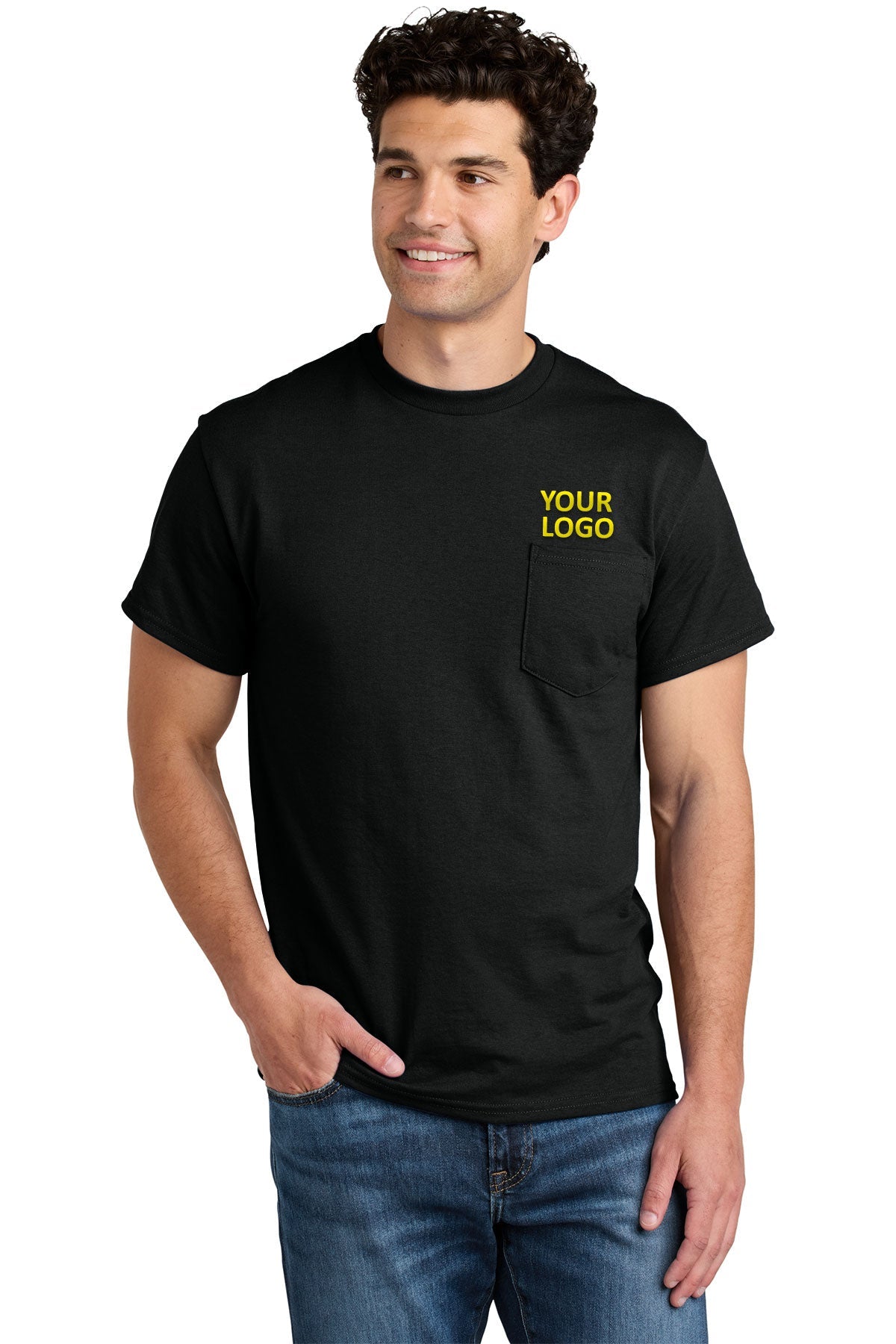 gildan dryblend cotton poly pocket t shirt 8300 black