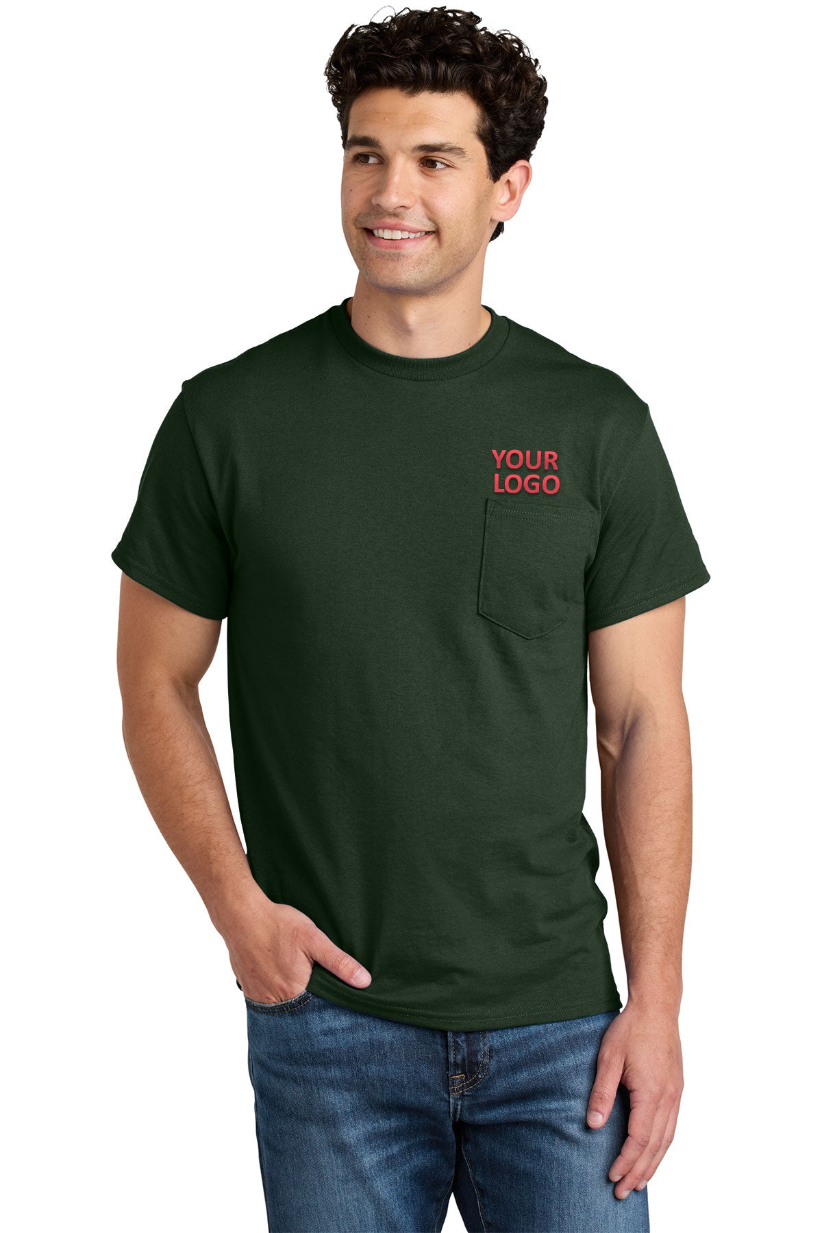 gildan dryblend cotton poly pocket t shirt 8300 forest green