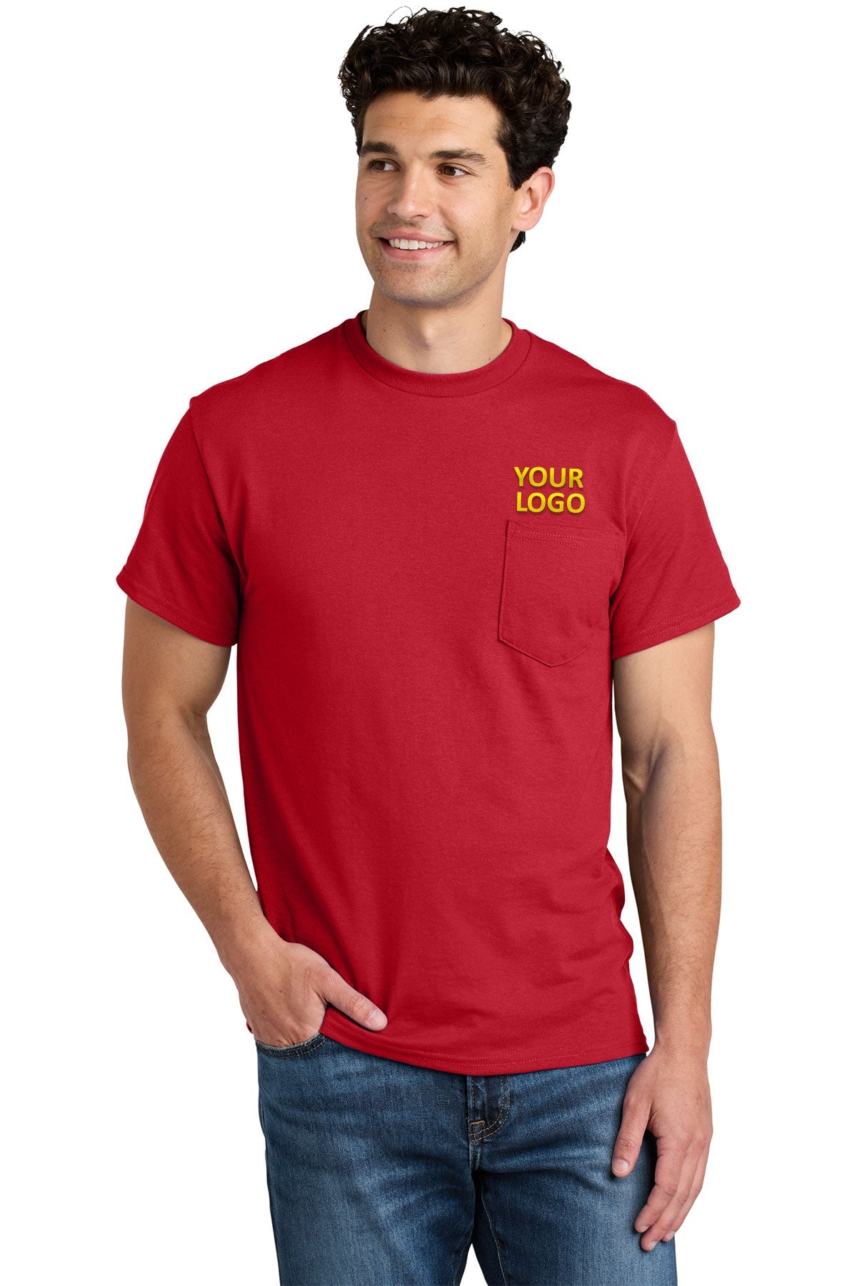 gildan dryblend cotton poly pocket t shirt 8300 red