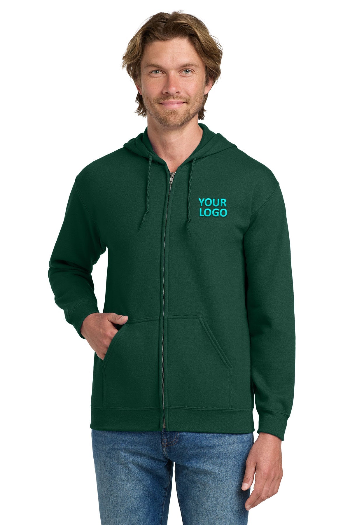 Gildan Forest Green 18600 polo shirt with logo embroidered