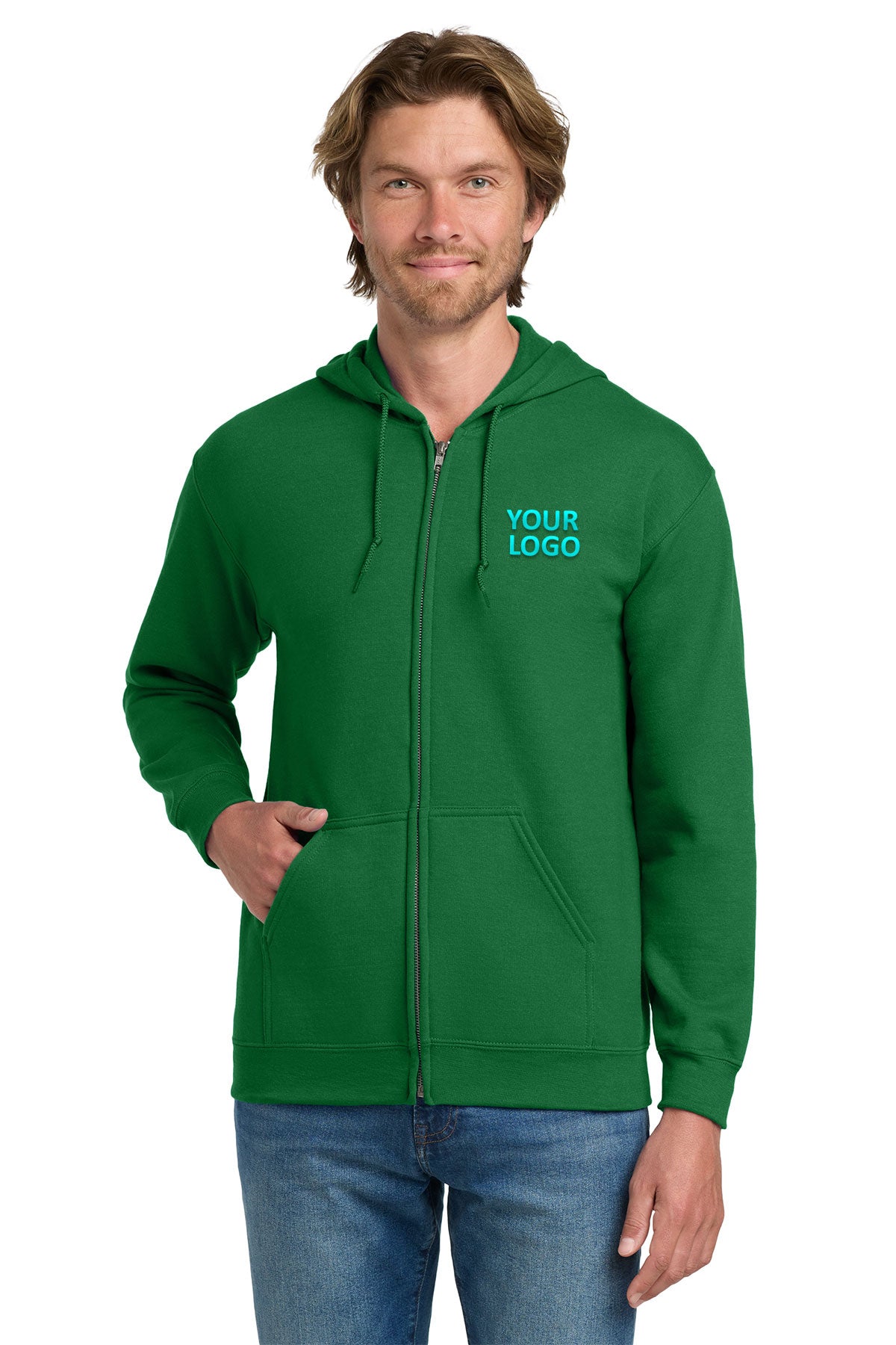 Gildan Irish Green 18600 polo shirt with logo embroidered
