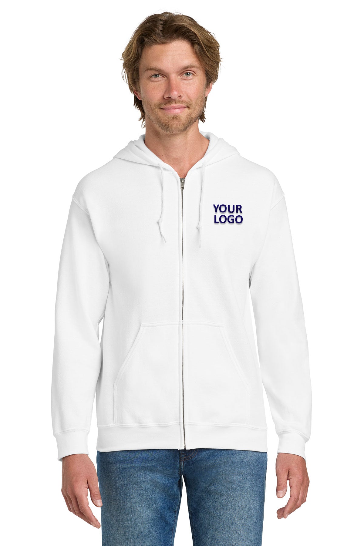 Gildan White 18600 custom embroidery sweatshirts