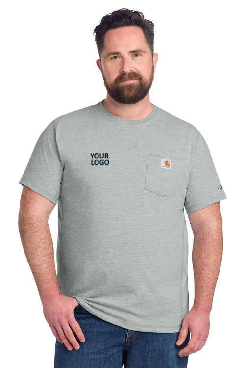 Carhartt Force Long Sleeve Pocket Custom T-Shirts, Heather Grey