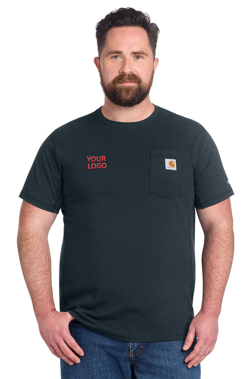 Carhartt Force Long Sleeve Pocket Custom T-Shirts, Navy