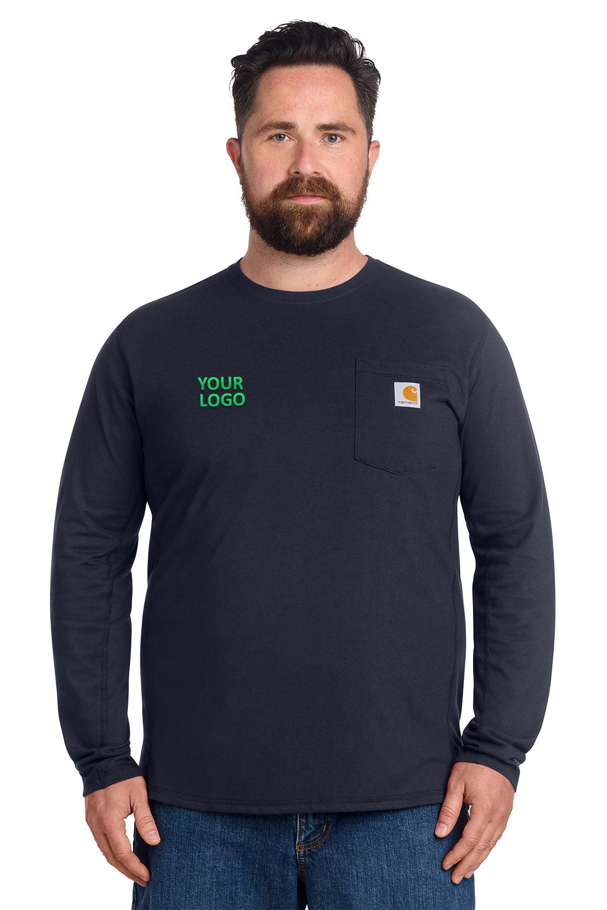 Carhartt Force Long Sleeve Pocket Custom T-Shirts, Navy