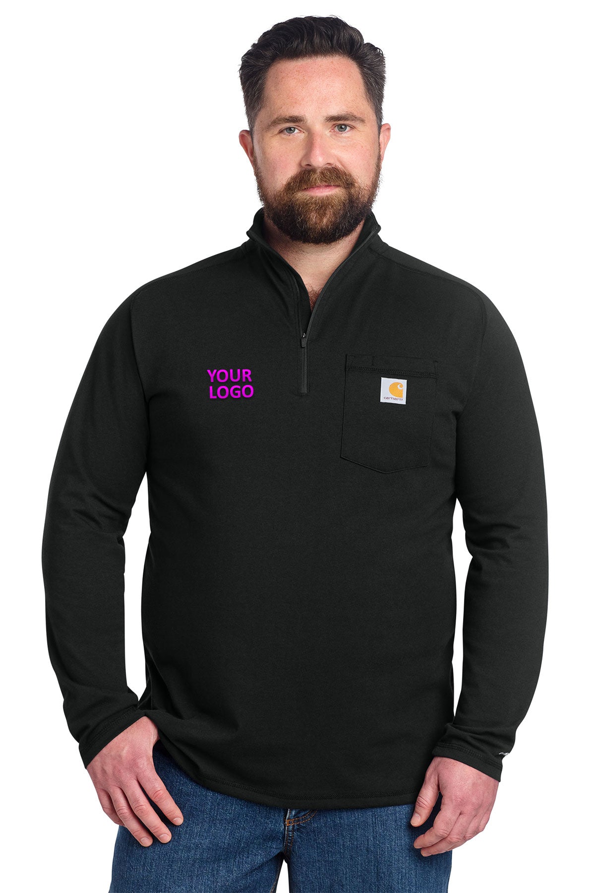 Carhartt Force Quarter-Zip Custom Long Sleeve T-Shirts, Black