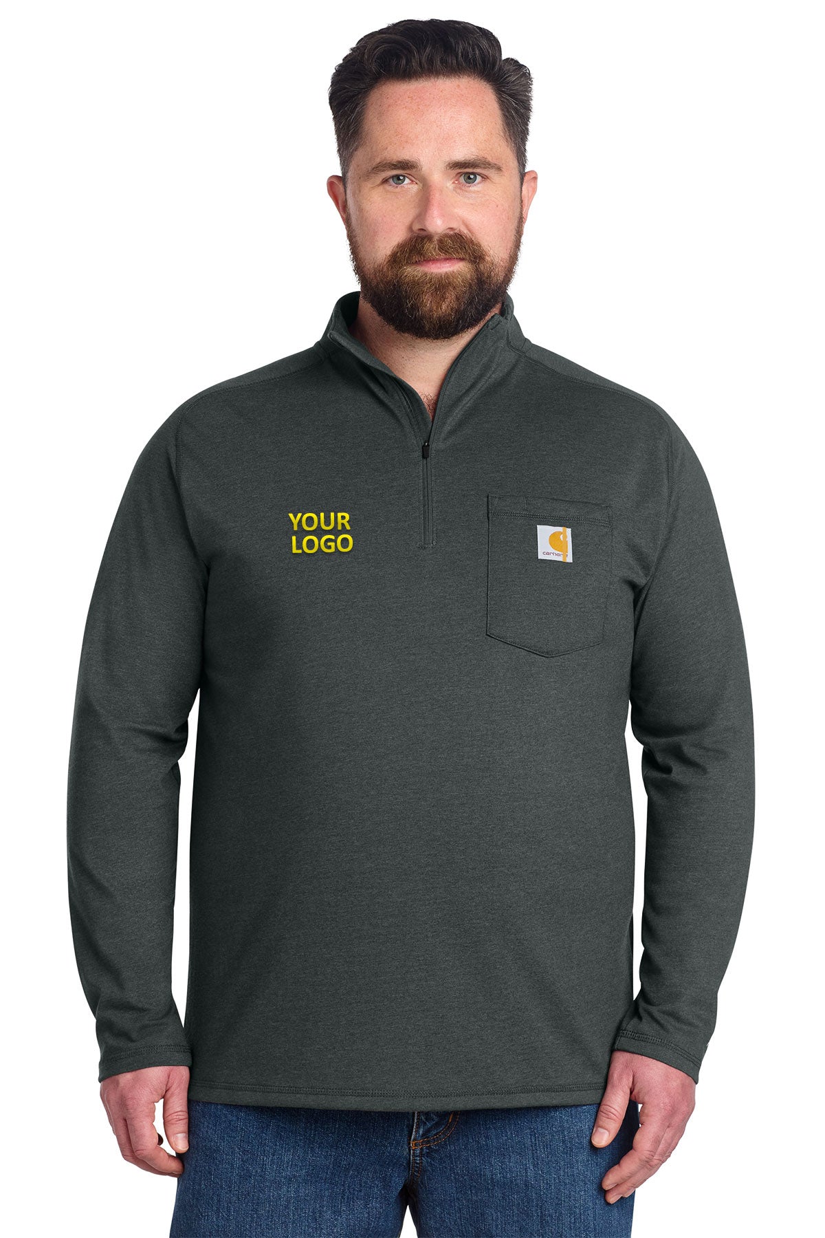 Carhartt Force Quarter-Zip Custom Long Sleeve T-Shirts, Carbon Heather