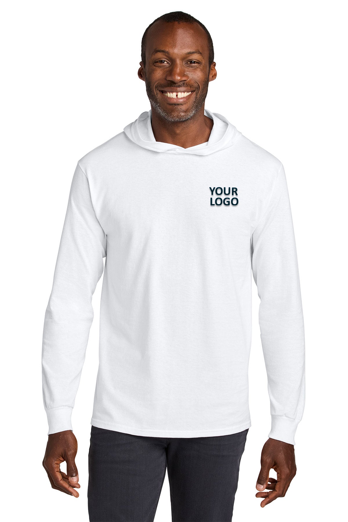 Jerzees Classics Unisex Cotton Long Sleeve Hooded Custom T-Shirts, White