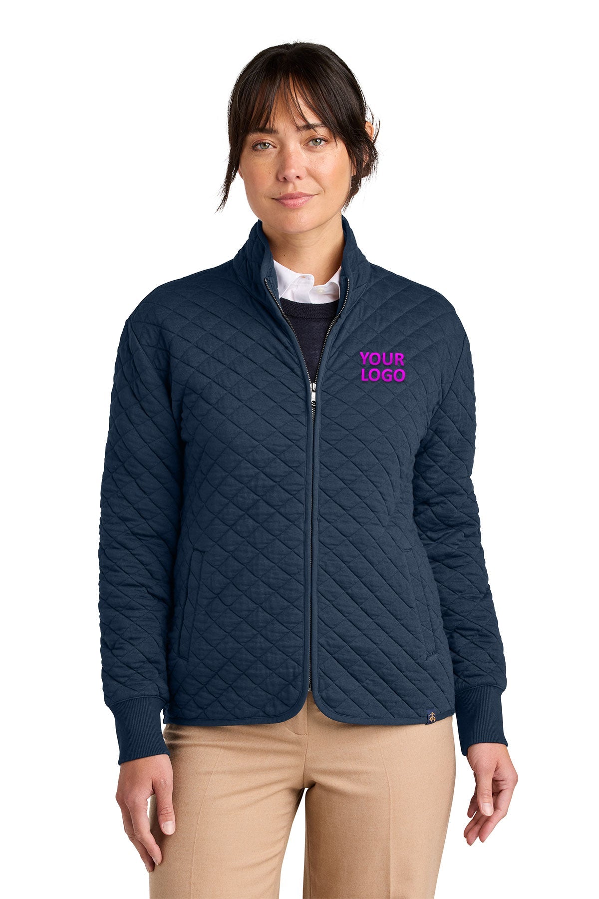 Brooks Brothers Womens Diamond Quilt Custom Full-Zips, Navy Blazer