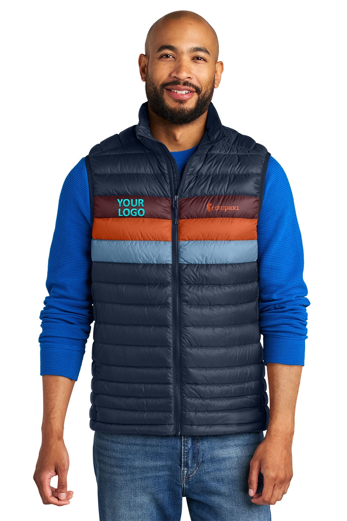 Cotopaxi Fuego Custom Down Vests, Maritime/ Mulberry
