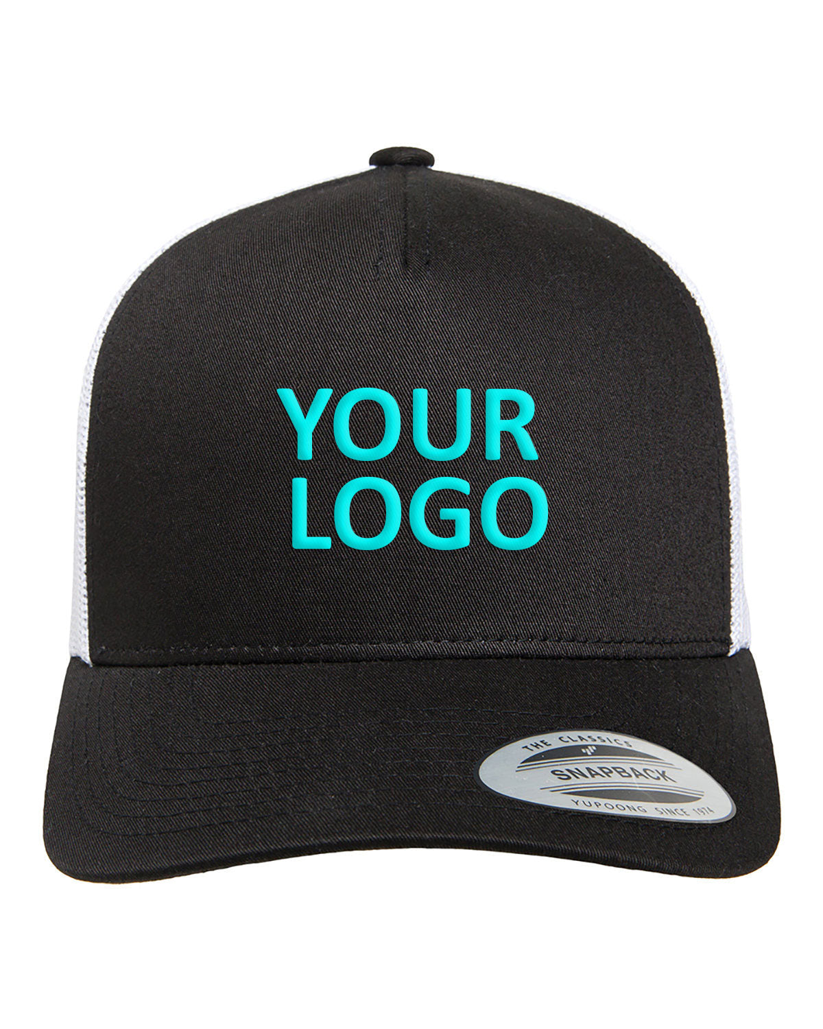Yupoong 5-Panel Retro Customized Trucker Caps, Black/ White