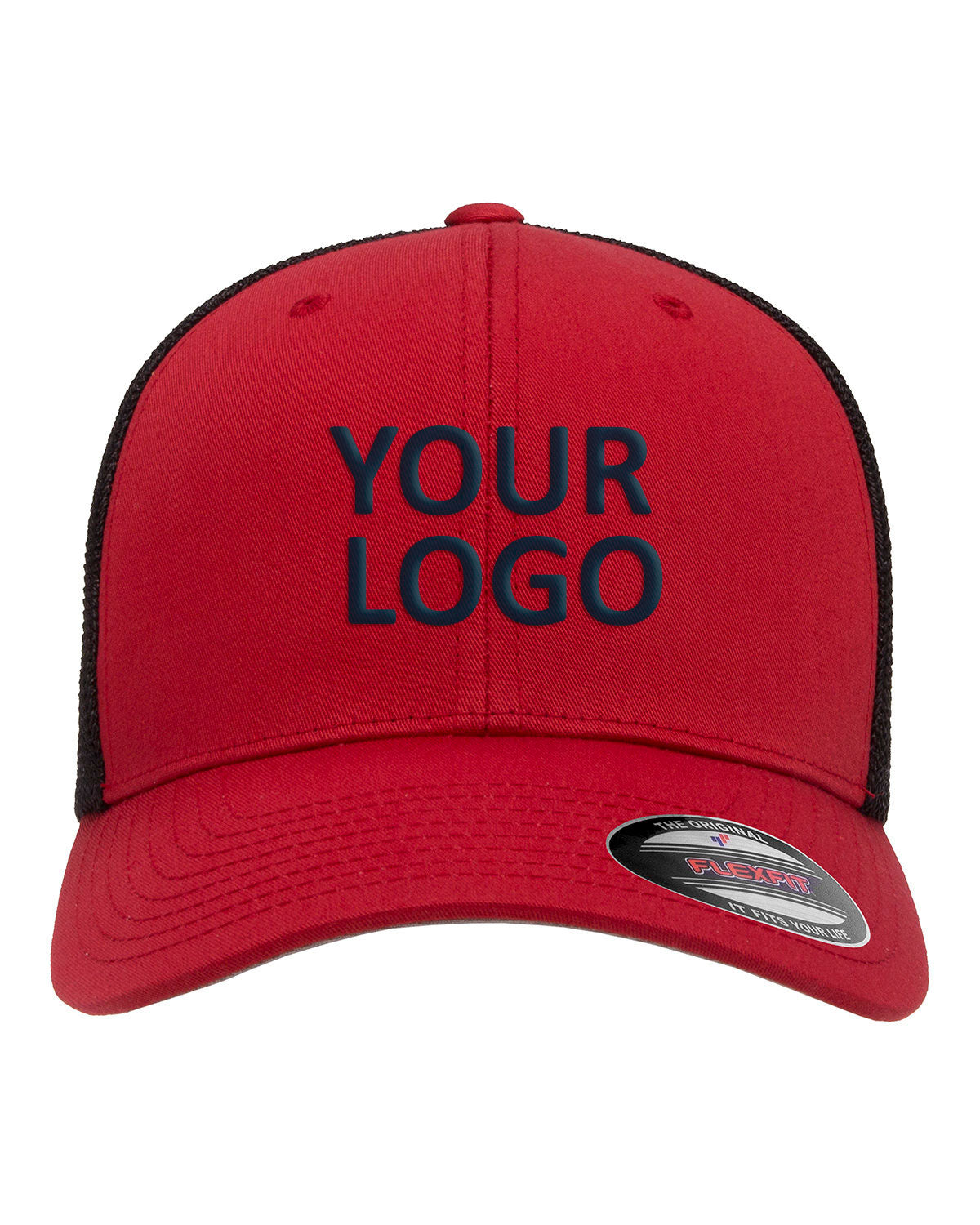 Flexfit 6-Panel Trucker Custom Caps, Red/ Black