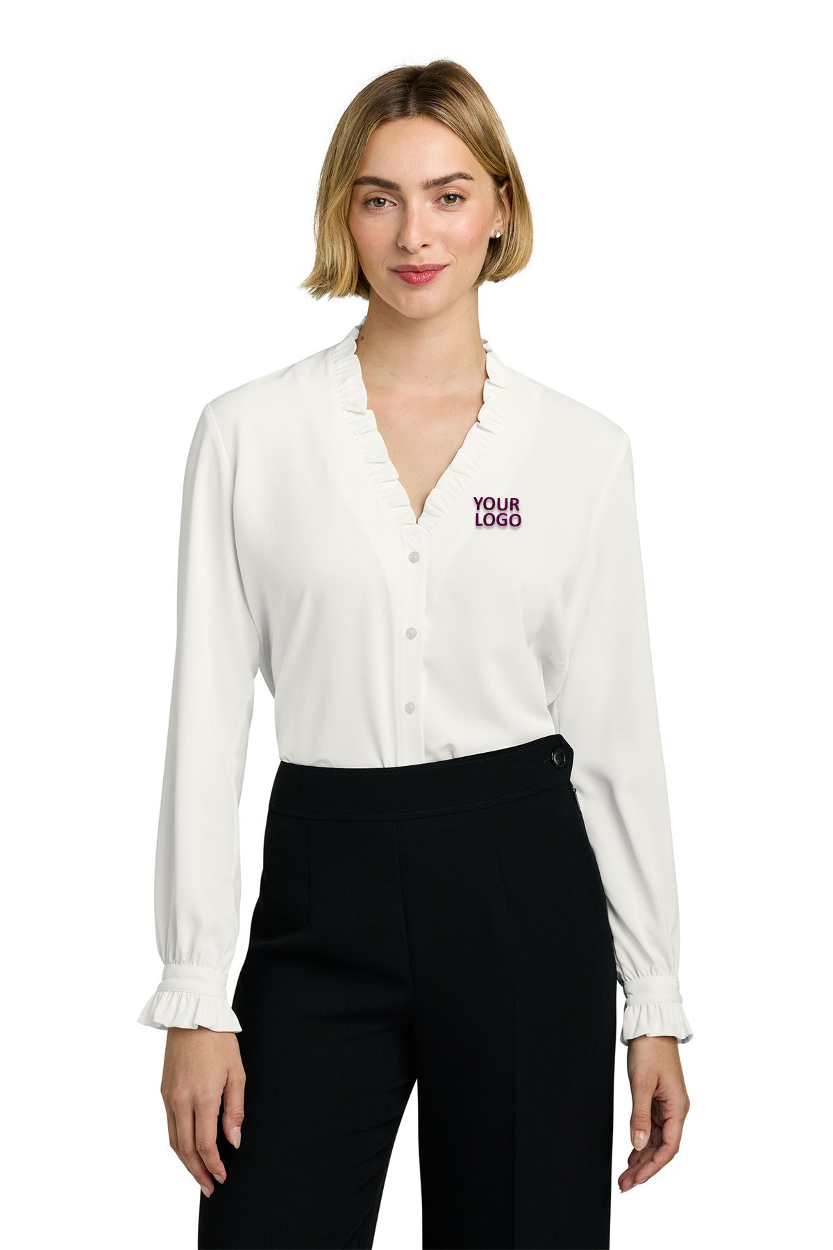 Brooks Brothers Womens Long Sleeve Ruffle Collar Custom Blouse, White