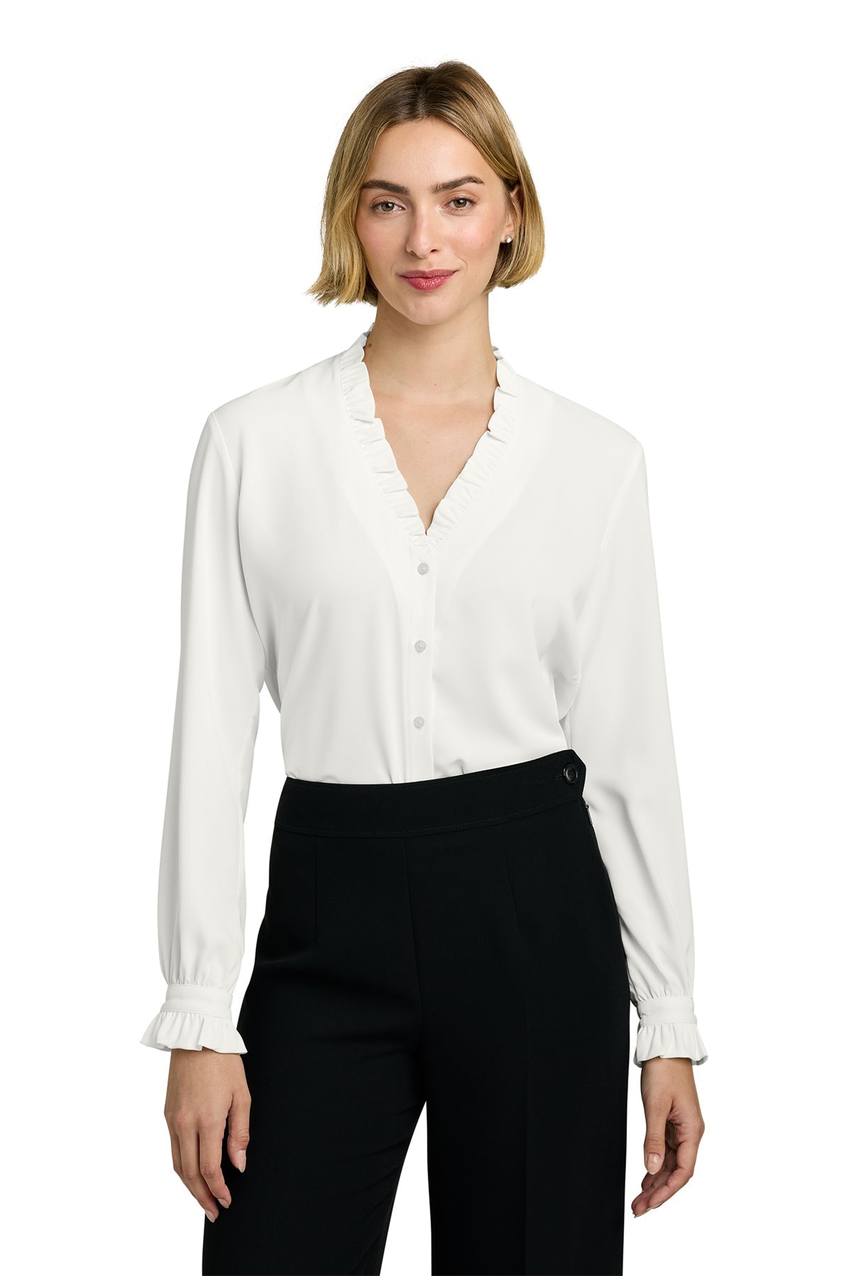 Brooks Brothers Womens Long Sleeve Ruffle Collar Custom Blouse, White [Kizen]
