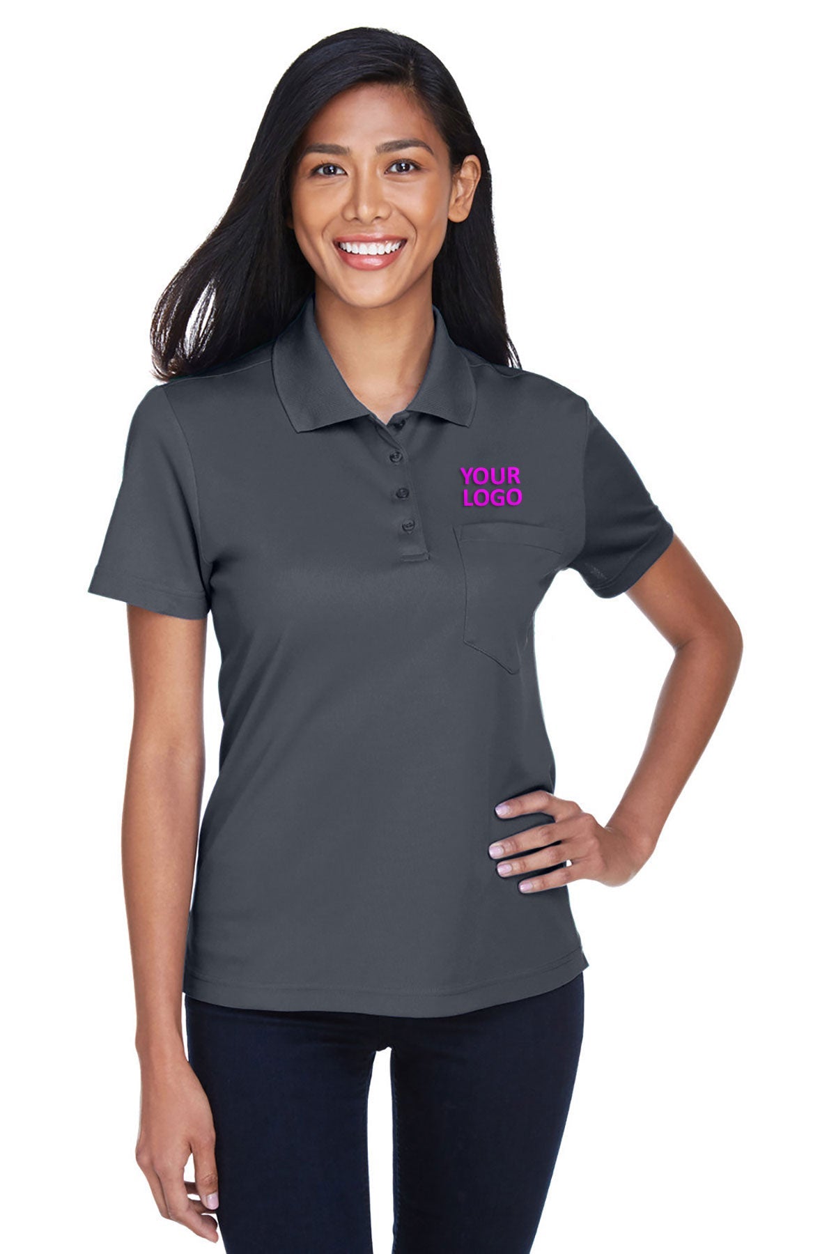 CORE365 Ladies Origin Performance Piqué Custom Polos with Pocket, Carbon
