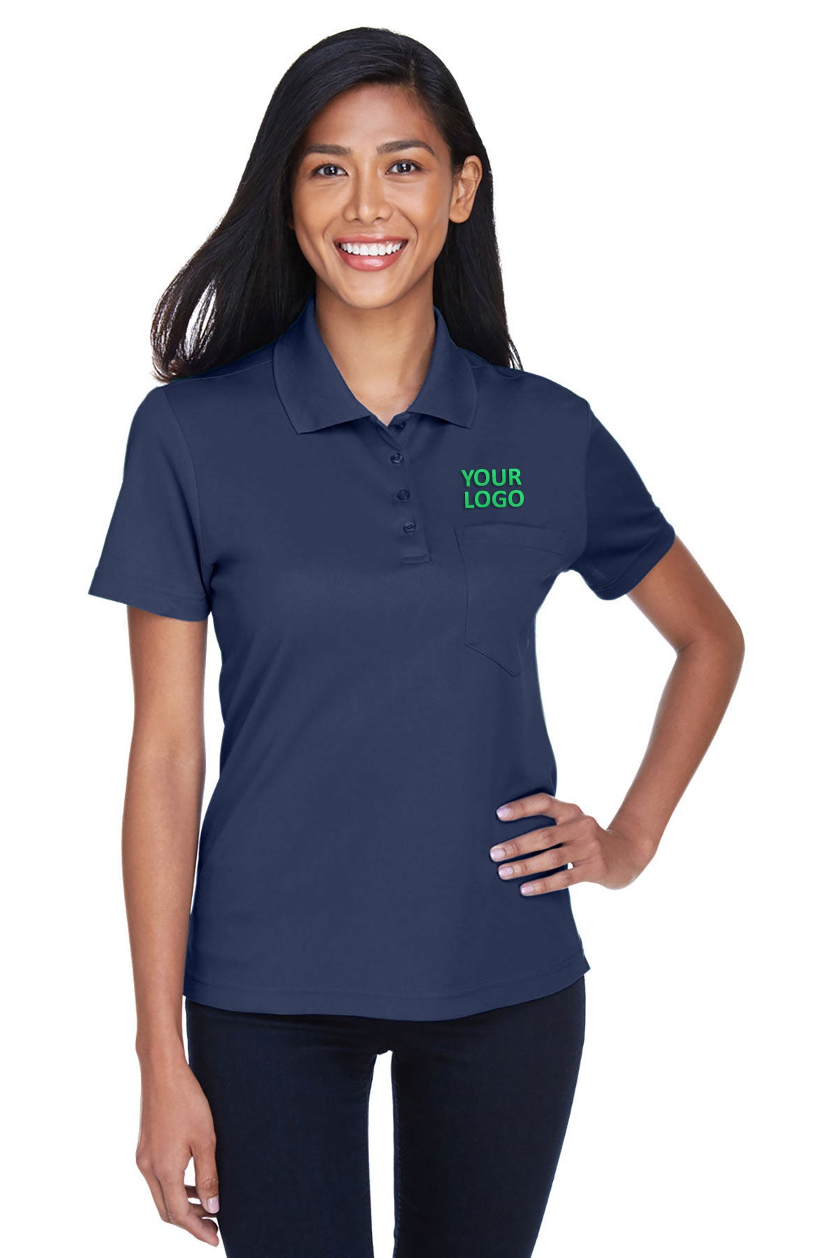 CORE365 Ladies Origin Performance Piqué Custom Polos with Pocket, Classic Navy
