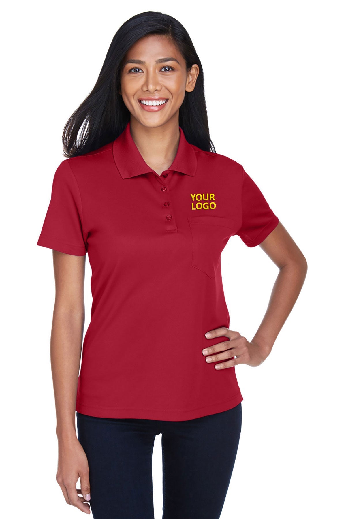 CORE365 Ladies Origin Performance Piqué Custom Polos with Pocket, Classic Red [ERES]