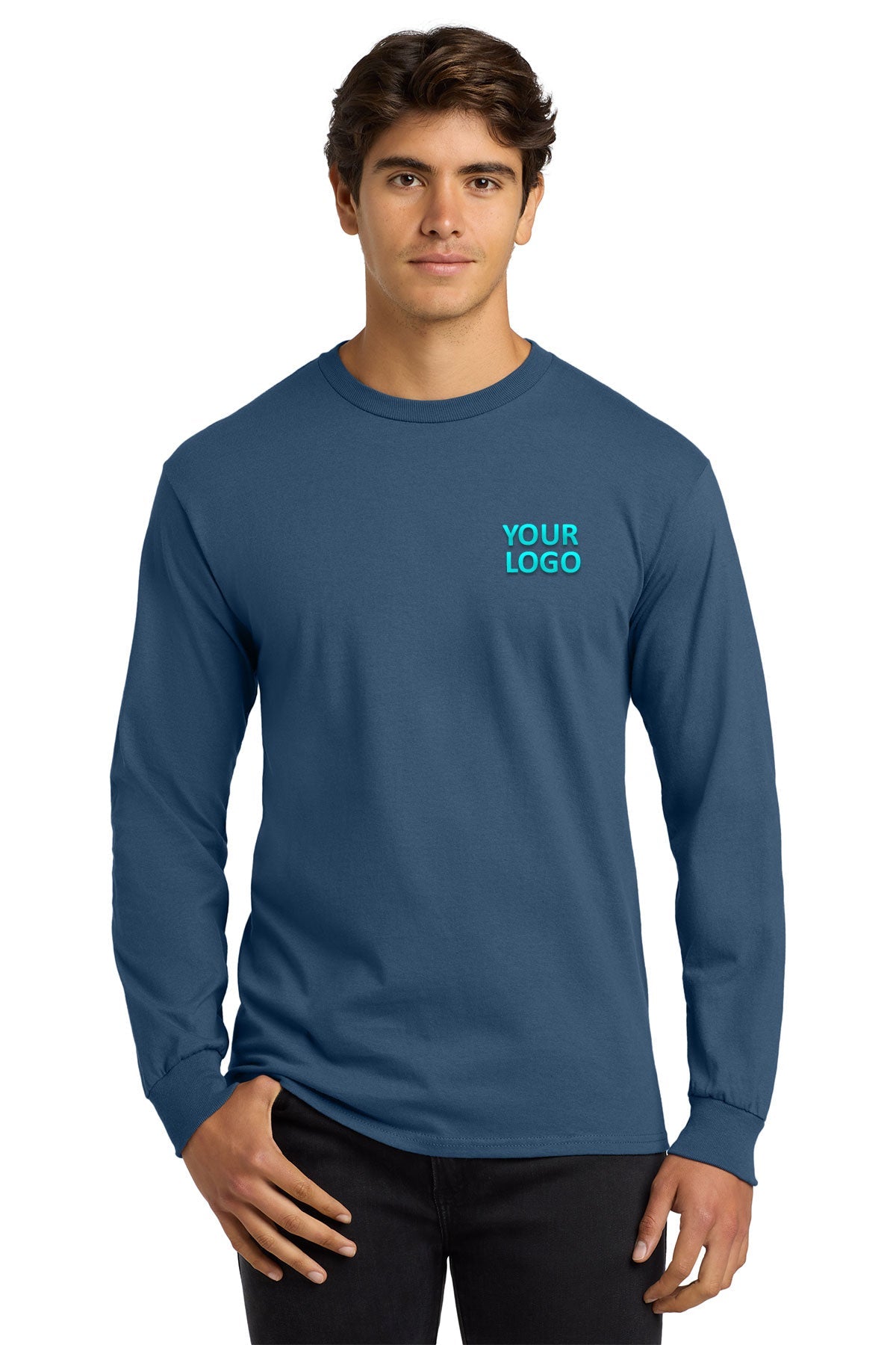 Gildan Ultra Cotton Long Sleeve T Shirt Indigo Blue [Benjamin and Company]