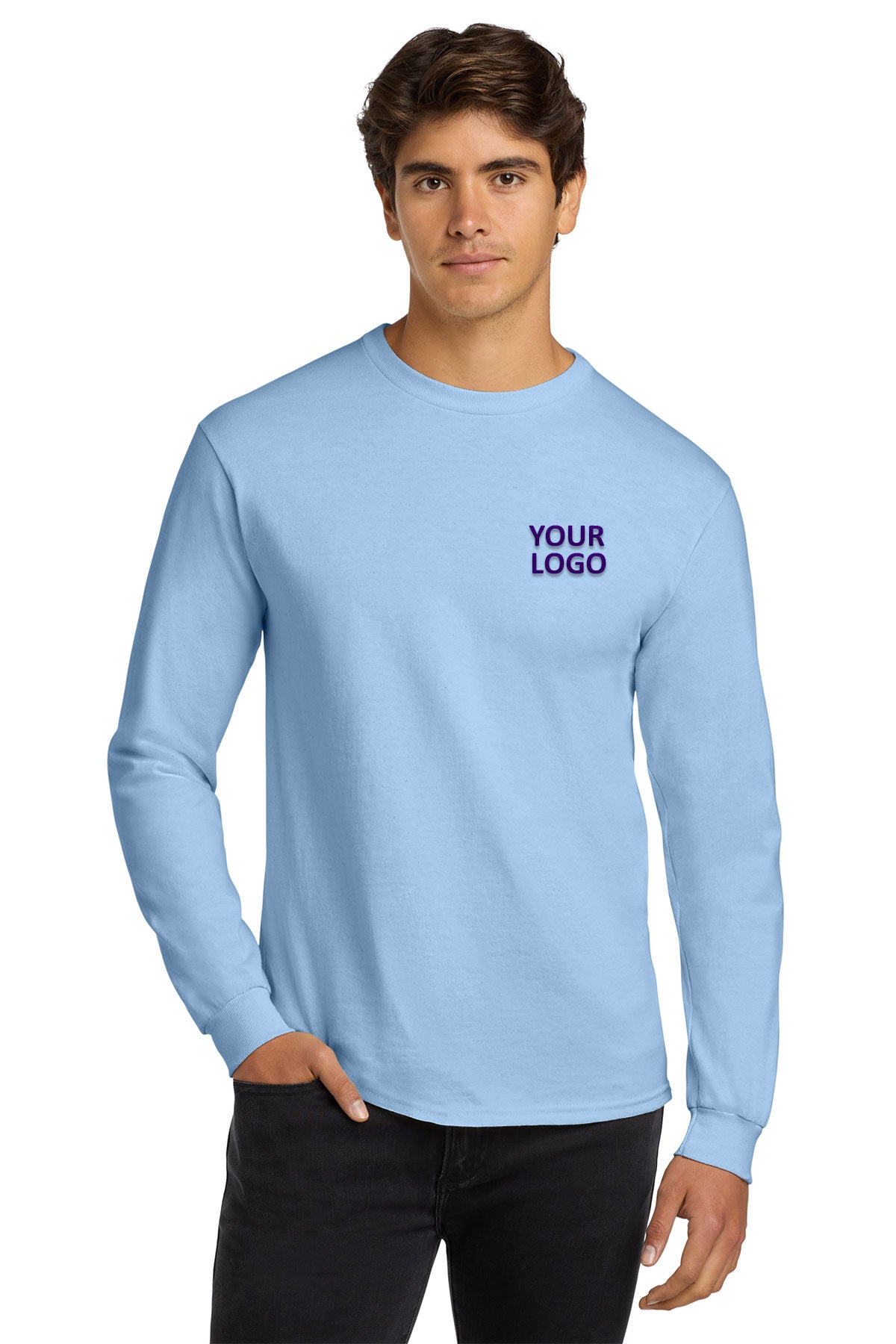 gildan ultra cotton long sleeve t shirt g2400 light blue