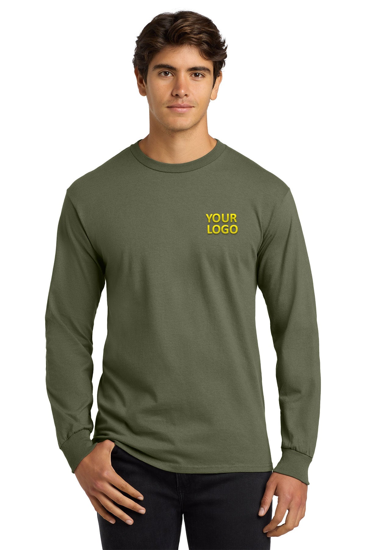 Gildan Ultra Cotton Long Sleeve T Shirt Military Green
