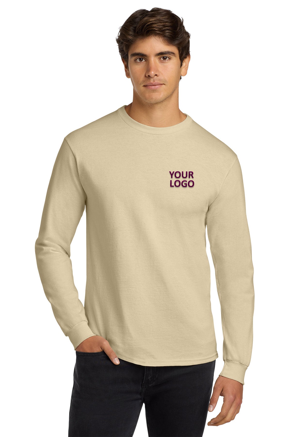 Gildan Ultra Cotton Long Sleeve T Shirt Sand
