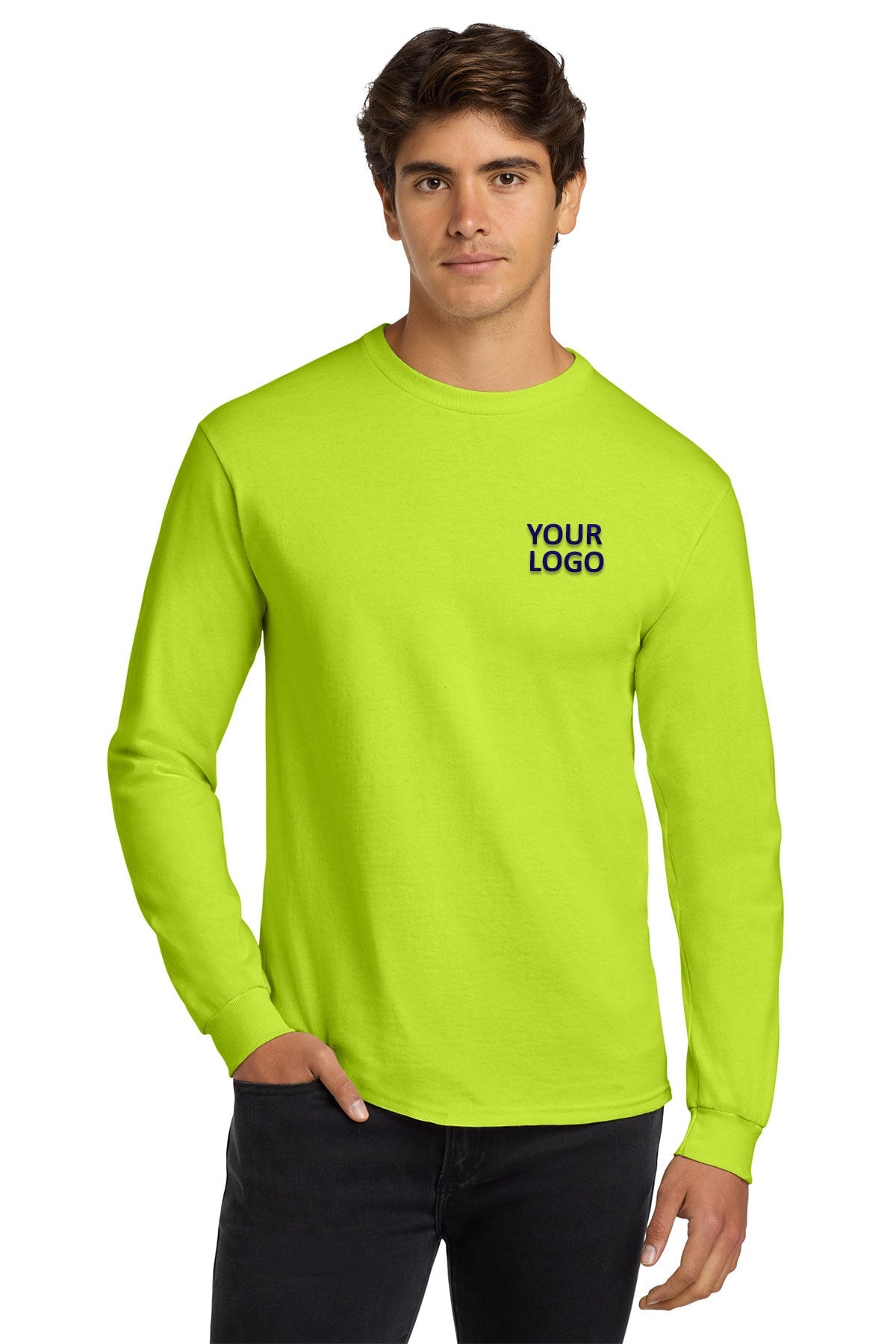 gildan ultra cotton long sleeve t shirt g2400 safety green