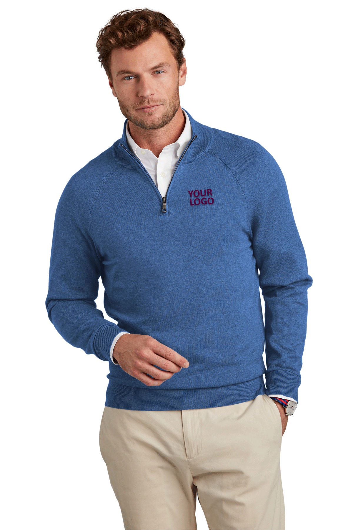 Brooks Brothers Charter Blue Heather BB18402 custom embroidered sweatshirts