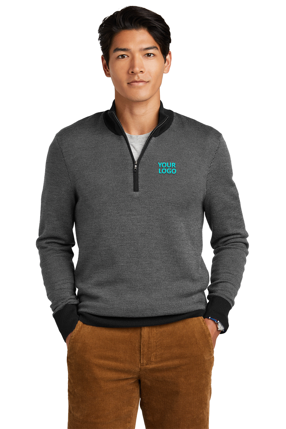 Brooks Brothers Deep Black/ Shadow Grey BB18412 custom dri fit sweatshirts