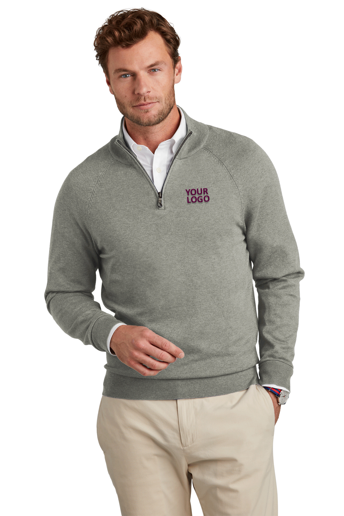 Brooks Brothers Light Shadow Grey Heather BB18402 custom logo sweatshirts