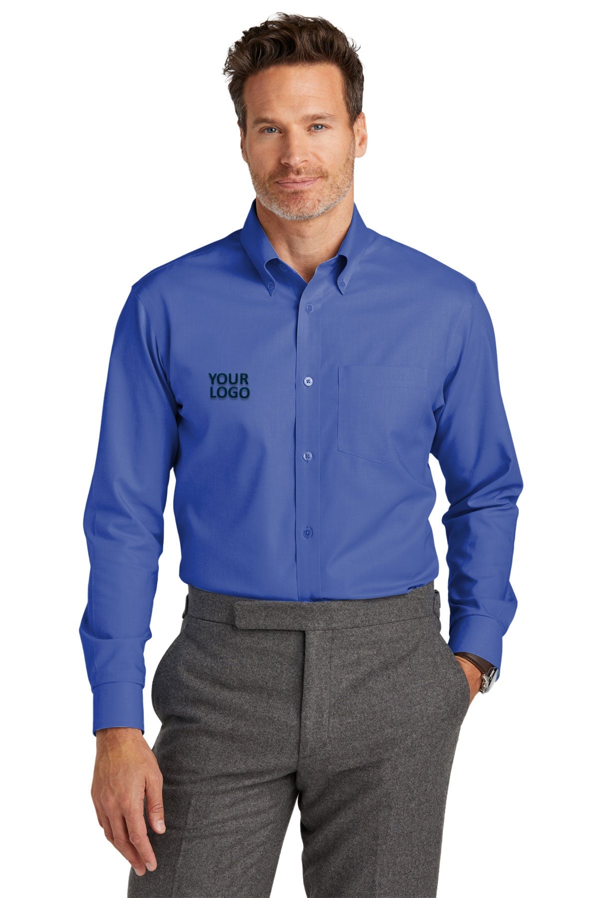 Brooks Brothers Tall Wrinkle-Free Stretch Nailhead Custom Shirts, Cobalt Blue
