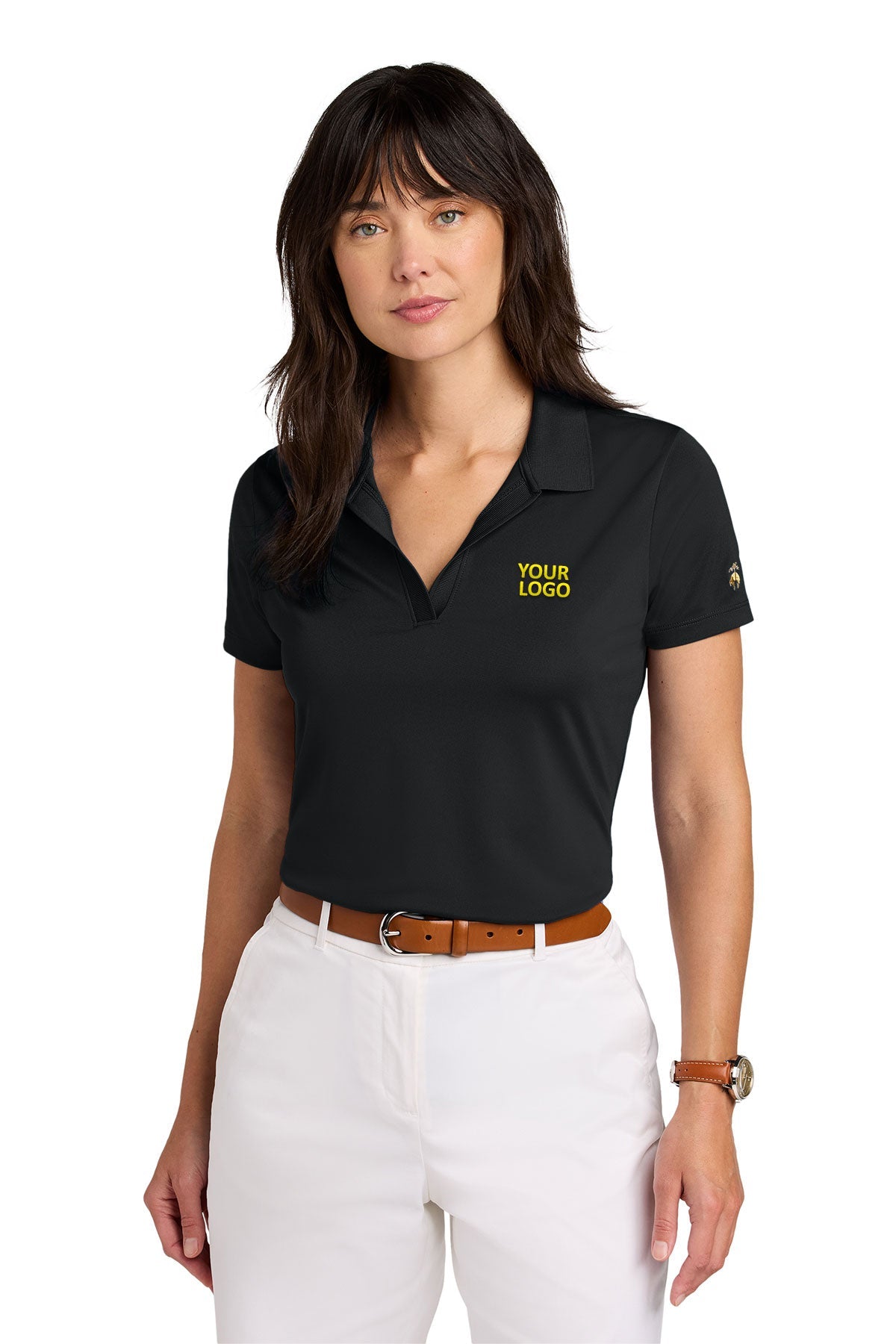 Brooks Brothers Womens Mesh Pique Performance Custom Polos, Deep Black [OneTouch]